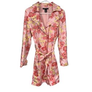 Apostrophe Pink Floral Lightweight Belted Trench Coat, M, 10-12